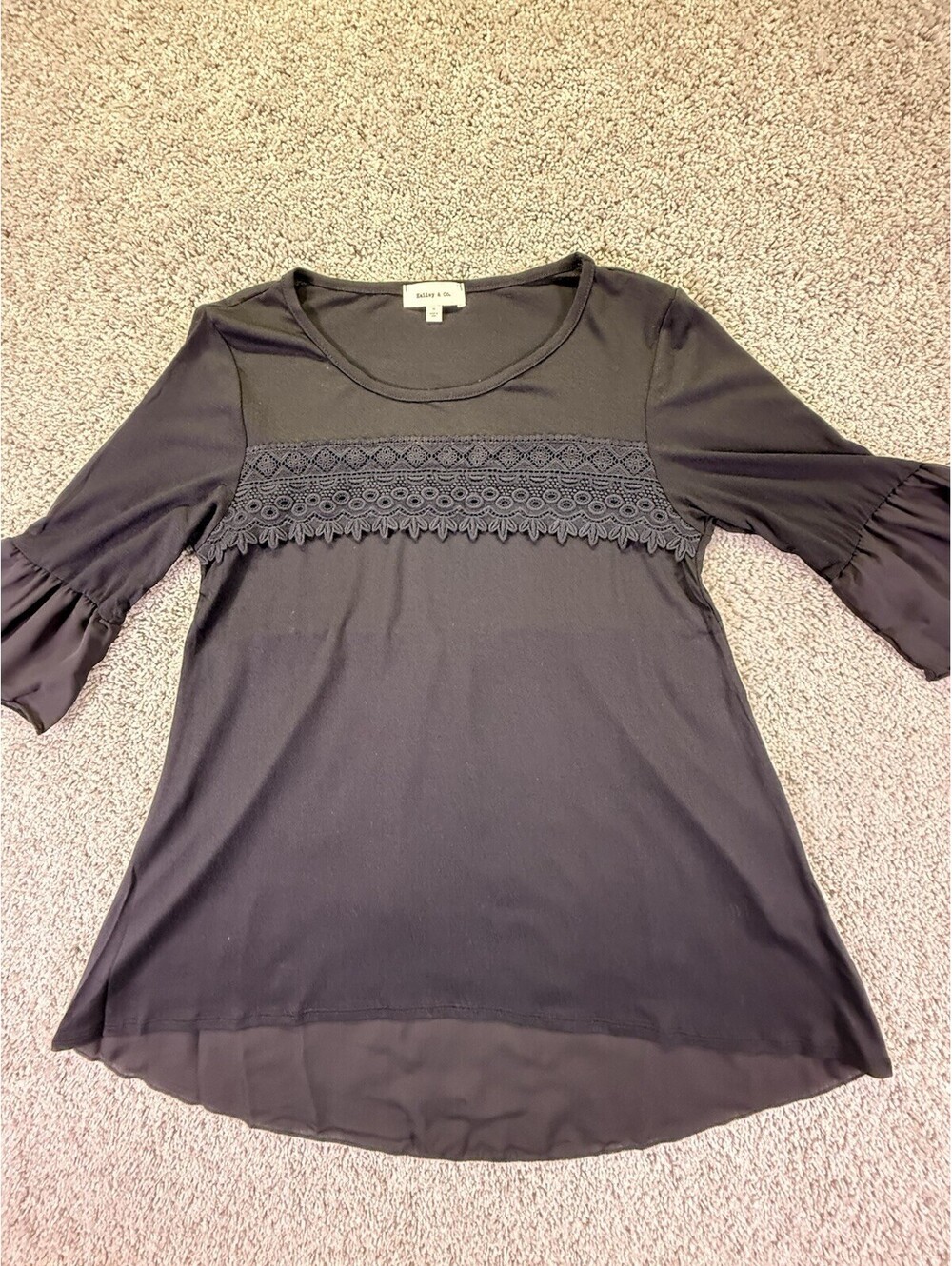 Hailey & Co. Women’s Boho Top Size Medium Black 3/4 Sleeves NWOT